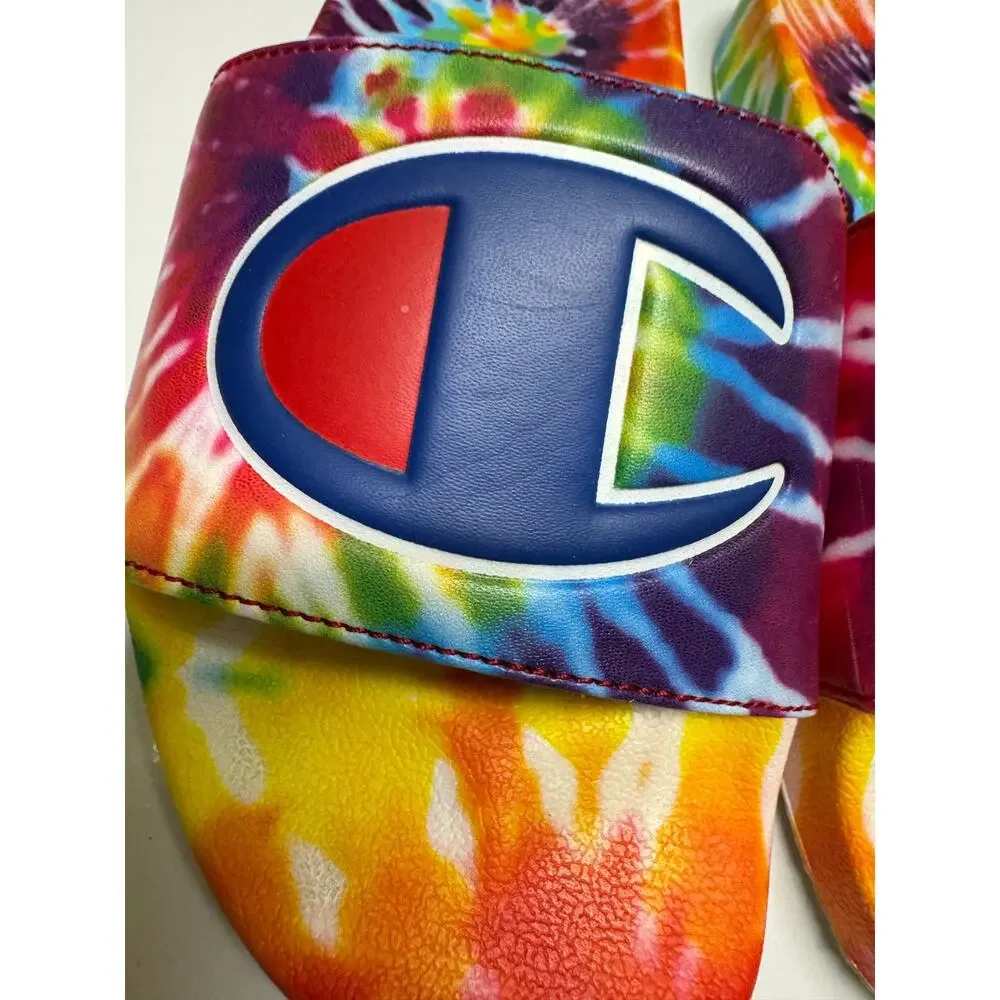 Champion Unisex Sandals Sz 5‎ Boys Girls Rainbow IPO Slides Tie Dye PRIDE
